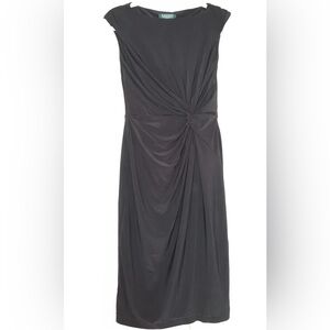 Lauren Ralph Lauren Black Ruched Sweetheart Sheath Midi Dress